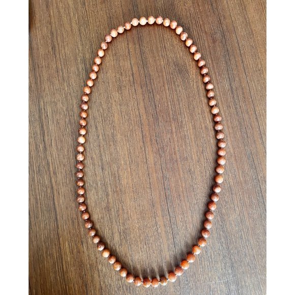Goldstone Beaded Necklace 38" Long Round Polished Beads With Warm Brown Tones - Picture 5 of 9